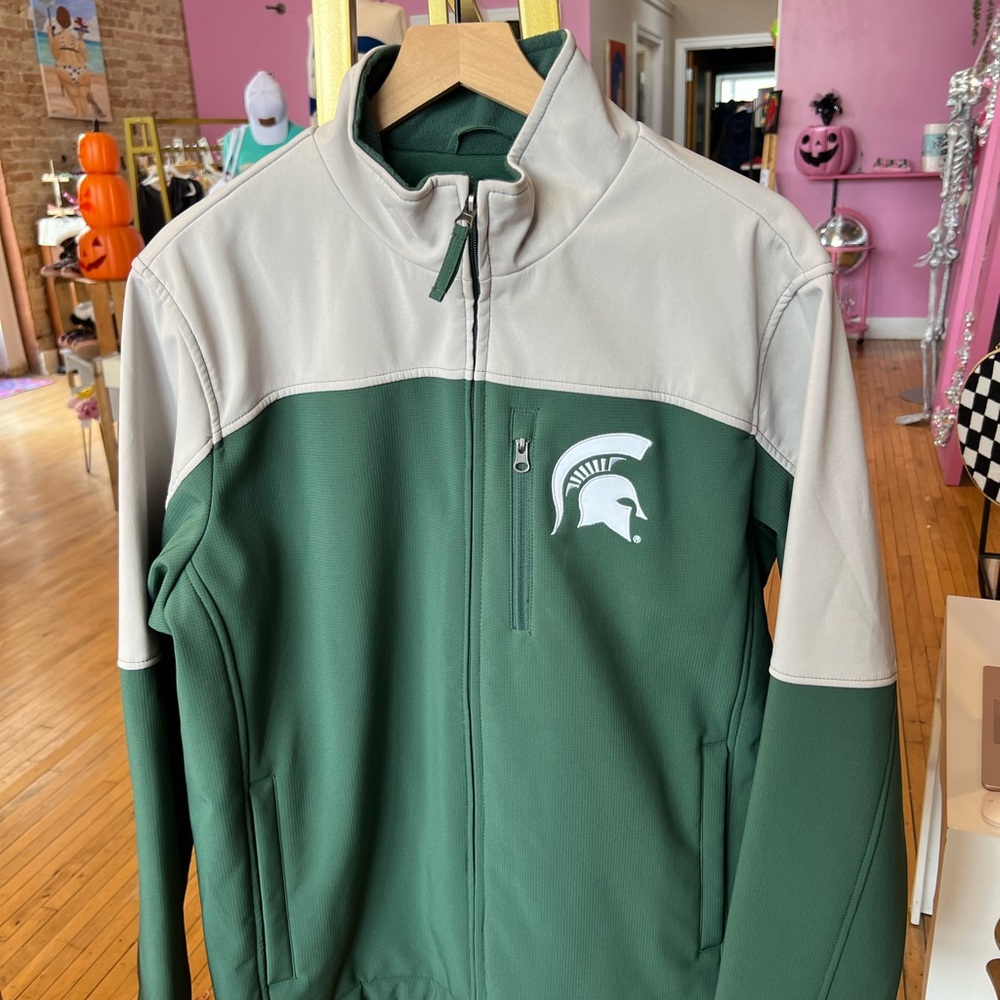 Michigan State Green and Gray Windbreaker Jacket with Logo